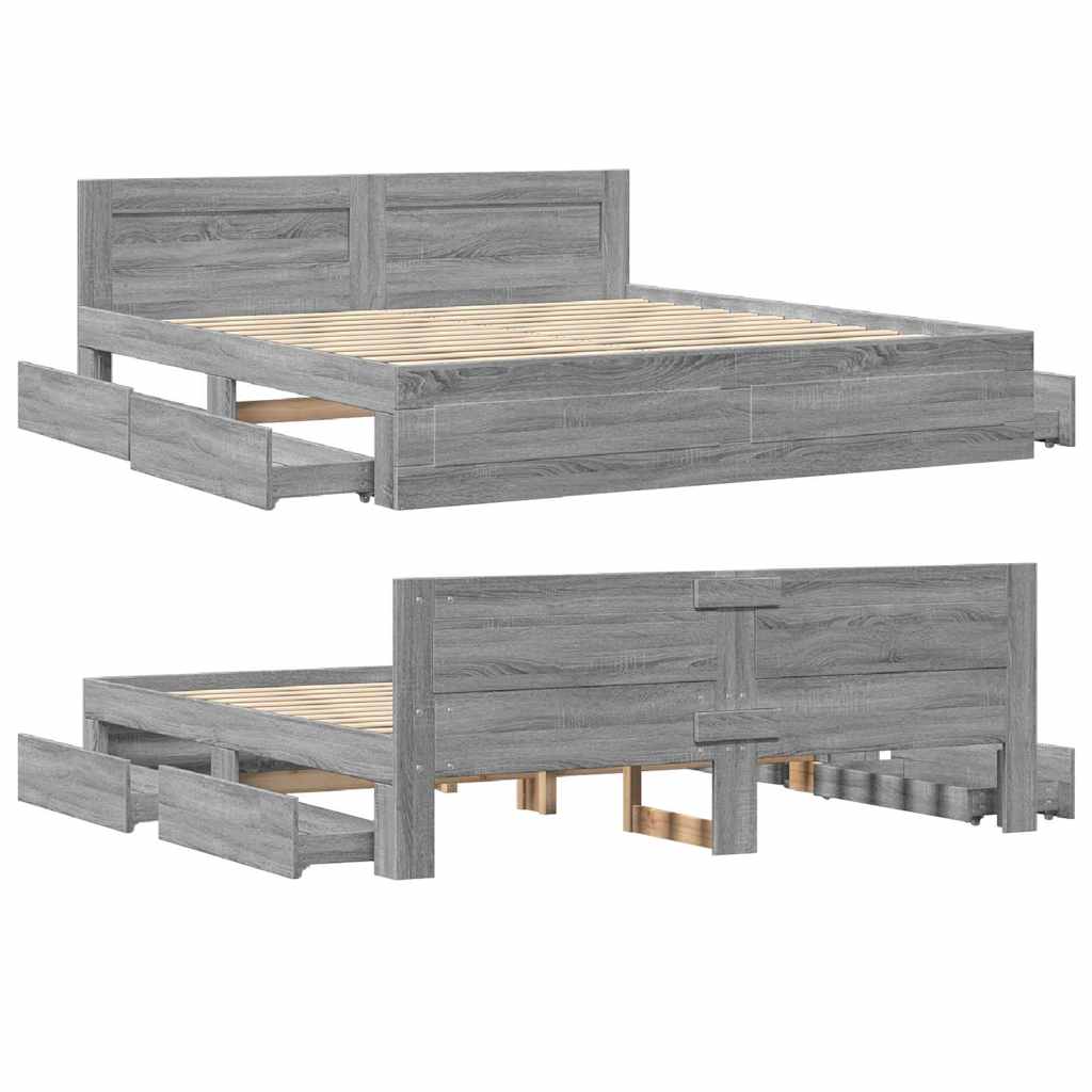 Bed Frame with Headboard without Mattress Grey Sonoma 180x200 cm Super King