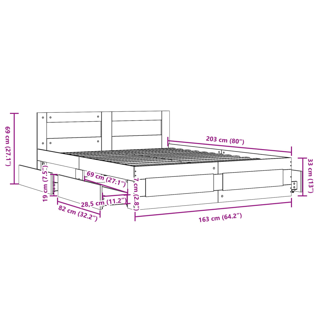 Bed Frame with Headboard without Mattress Grey Sonoma 160x200 cm