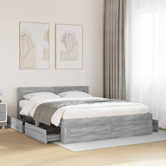 Bed Frame with Headboard without Mattress Grey Sonoma 160x200 cm