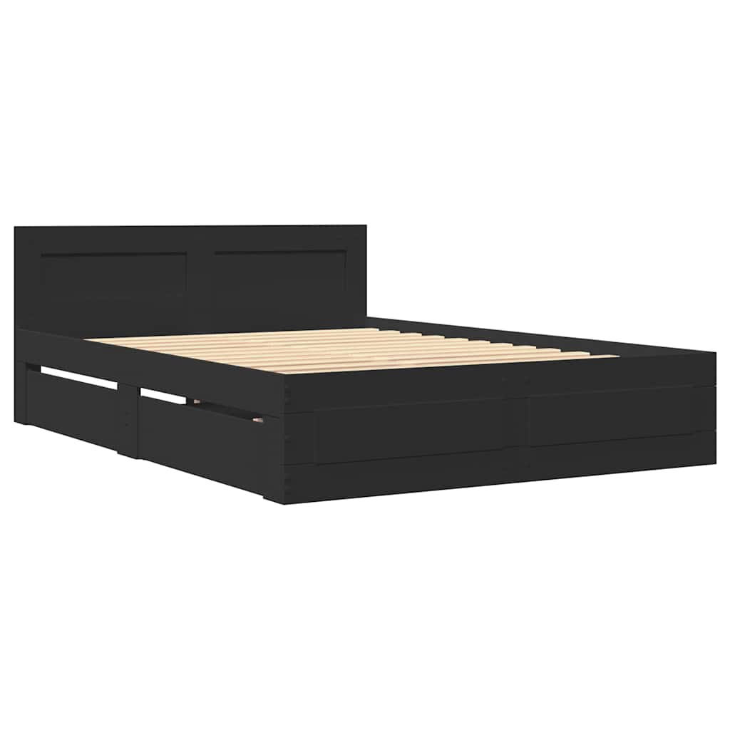 Bed Frame with Headboard without Mattress Black 140x200 cm