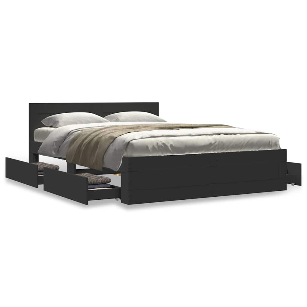 Bed Frame with Headboard without Mattress Black 140x200 cm
