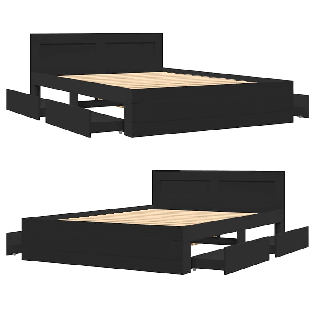 Bed Frame with Headboard without Mattress Black 140x200 cm
