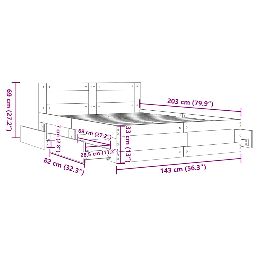 Bed Frame with Headboard without Mattress Black 140x200 cm