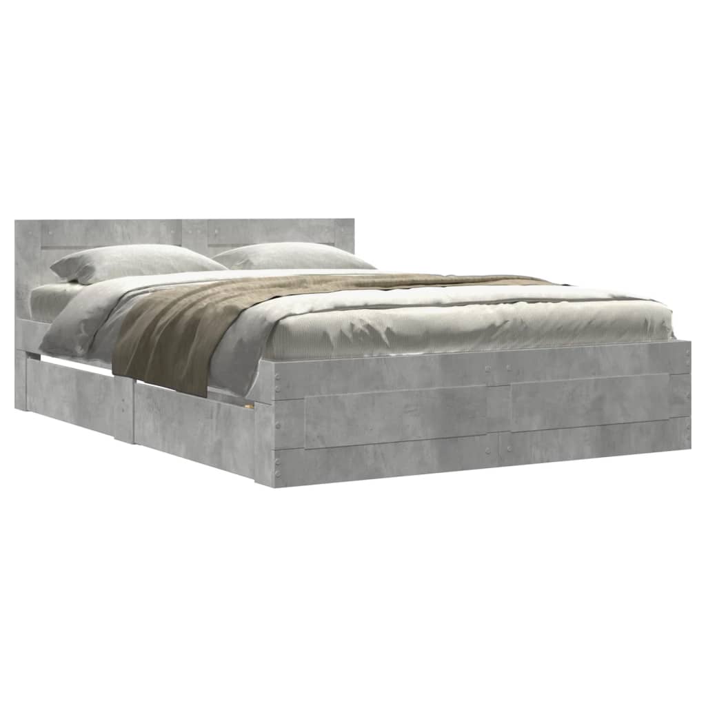 Bed Frame with Headboard without Mattress Concrete Grey 120x200 cm