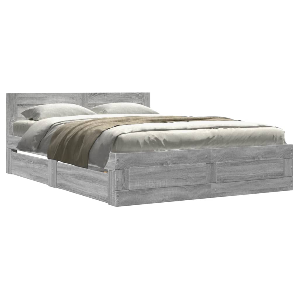 Bed Frame with Headboard without Mattress Grey Sonoma 120x200 cm