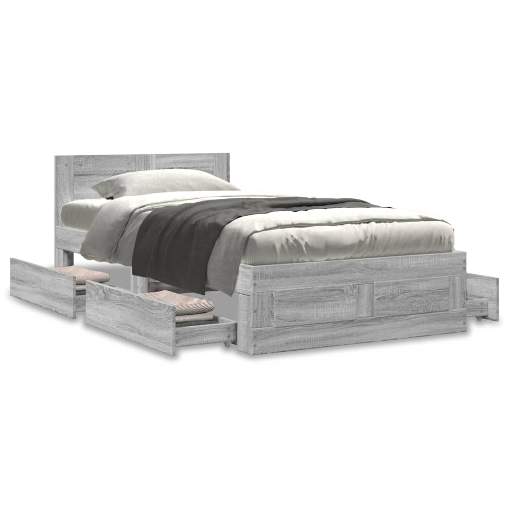 vidaXL Bed Frame with Headboard without Mattress Concrete Grey 90x200 cm