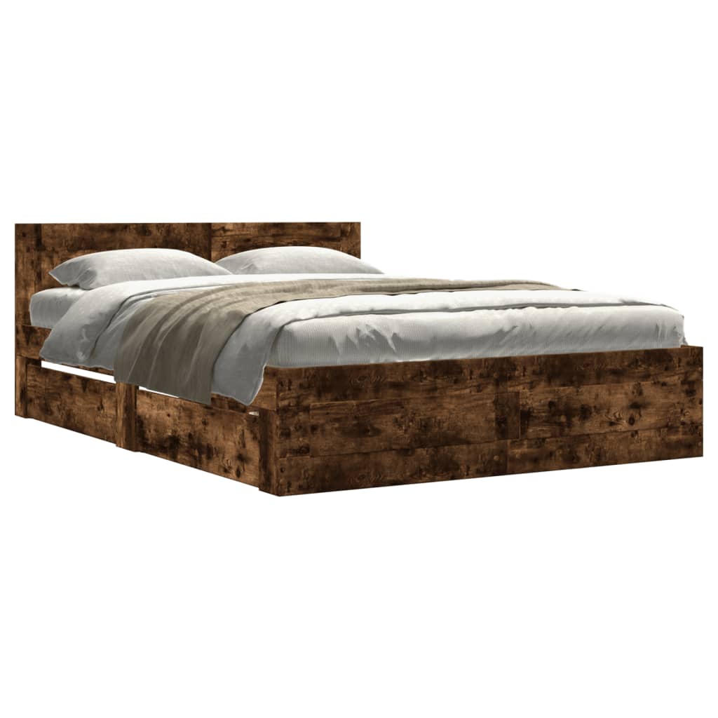 Bed Frame with Headboard without Mattress Smoked Oak 120x190 cm Small Double