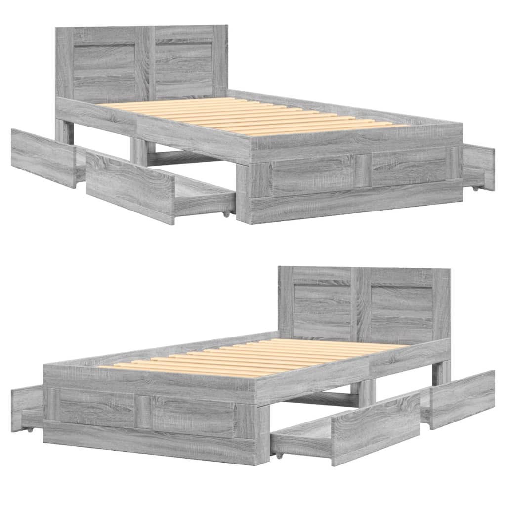 Bed Frame with Headboard without Mattress Concrete Grey 75x190 cm Small Single