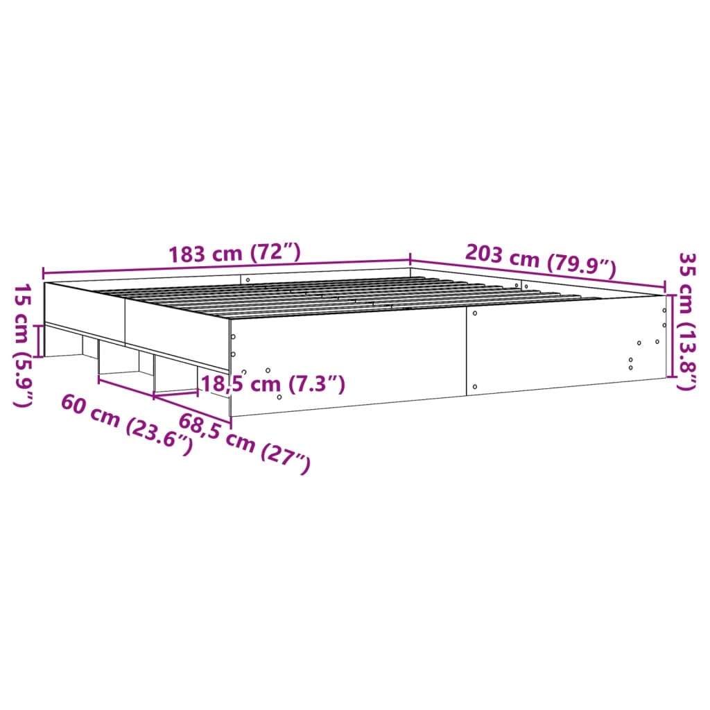 Bed Frame without Mattress Black 180x200 cm Super King Engineered Wood