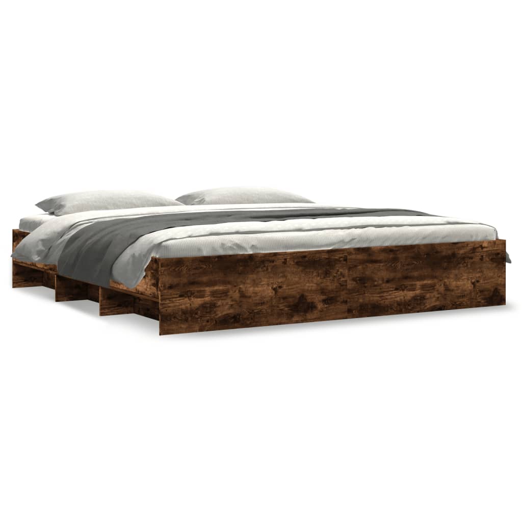 Bed Frame without Mattress Smoked Oak 180x200 cm Super King Engineered Wood