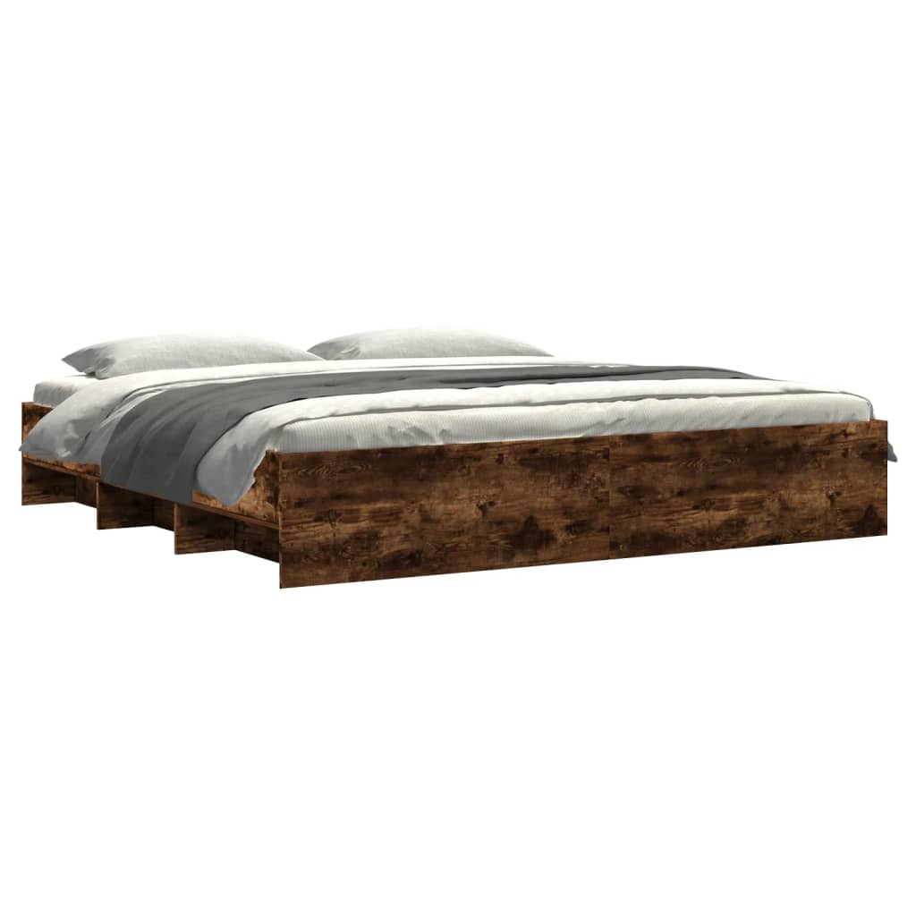 Bed Frame without Mattress Smoked Oak 180x200 cm Super King Engineered Wood
