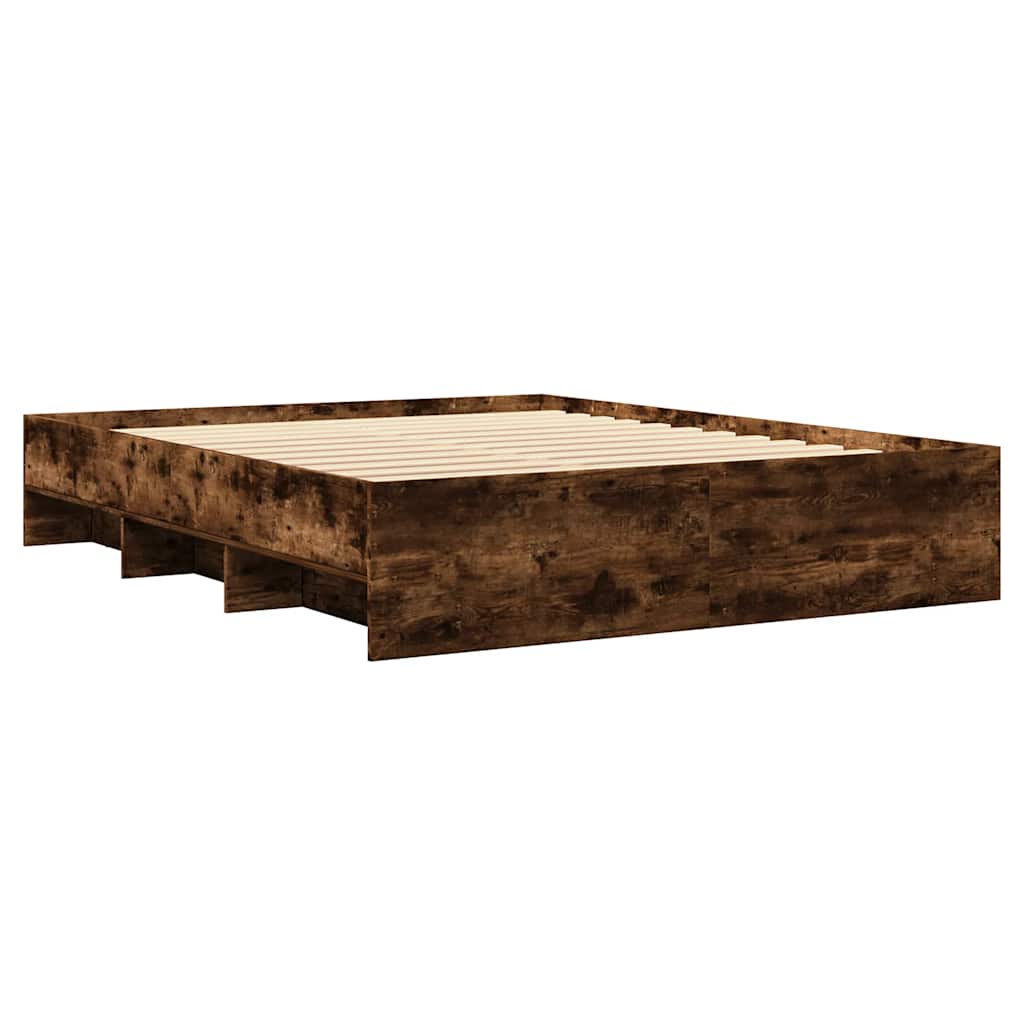 Bed Frame without Mattress Smoked Oak 150x200 cm King Size Engineered Wood