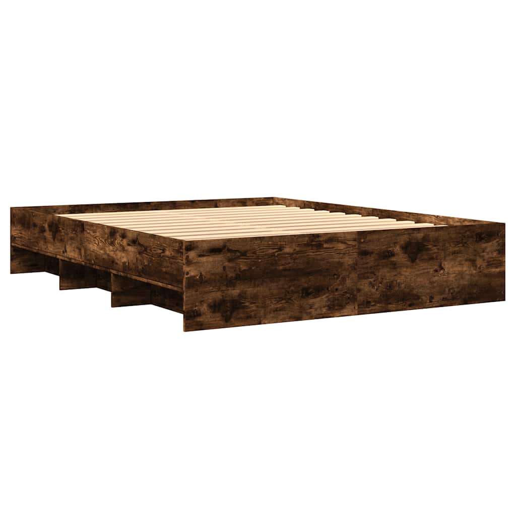Bed Frame without Mattress Smoked Oak 150x200 cm King Size Engineered Wood