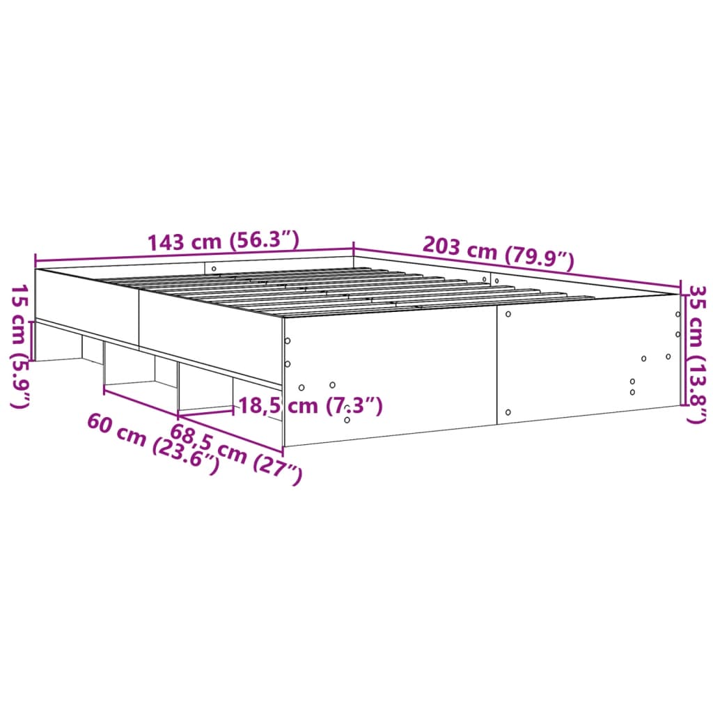 Bed Frame | Black | Engineered wood | Double | Bed Frame | Rectangular