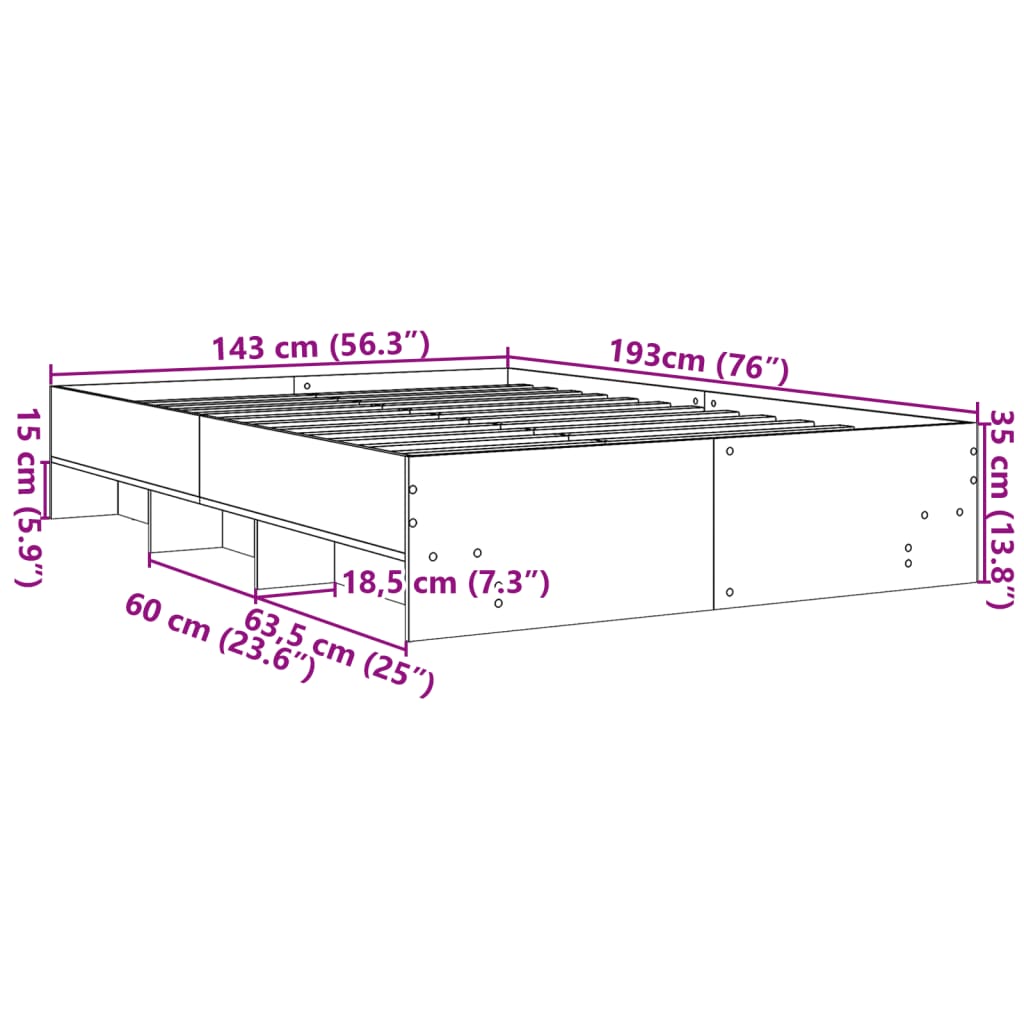 Bed Frame without Mattress Concrete Grey 140x190cm Engineered Wood