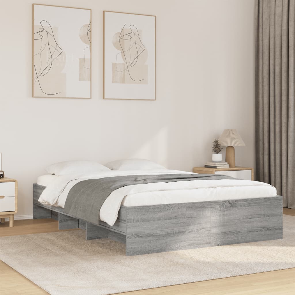 Bed Frame without Mattress Grey Sonoma 140x190 cm Engineered Wood