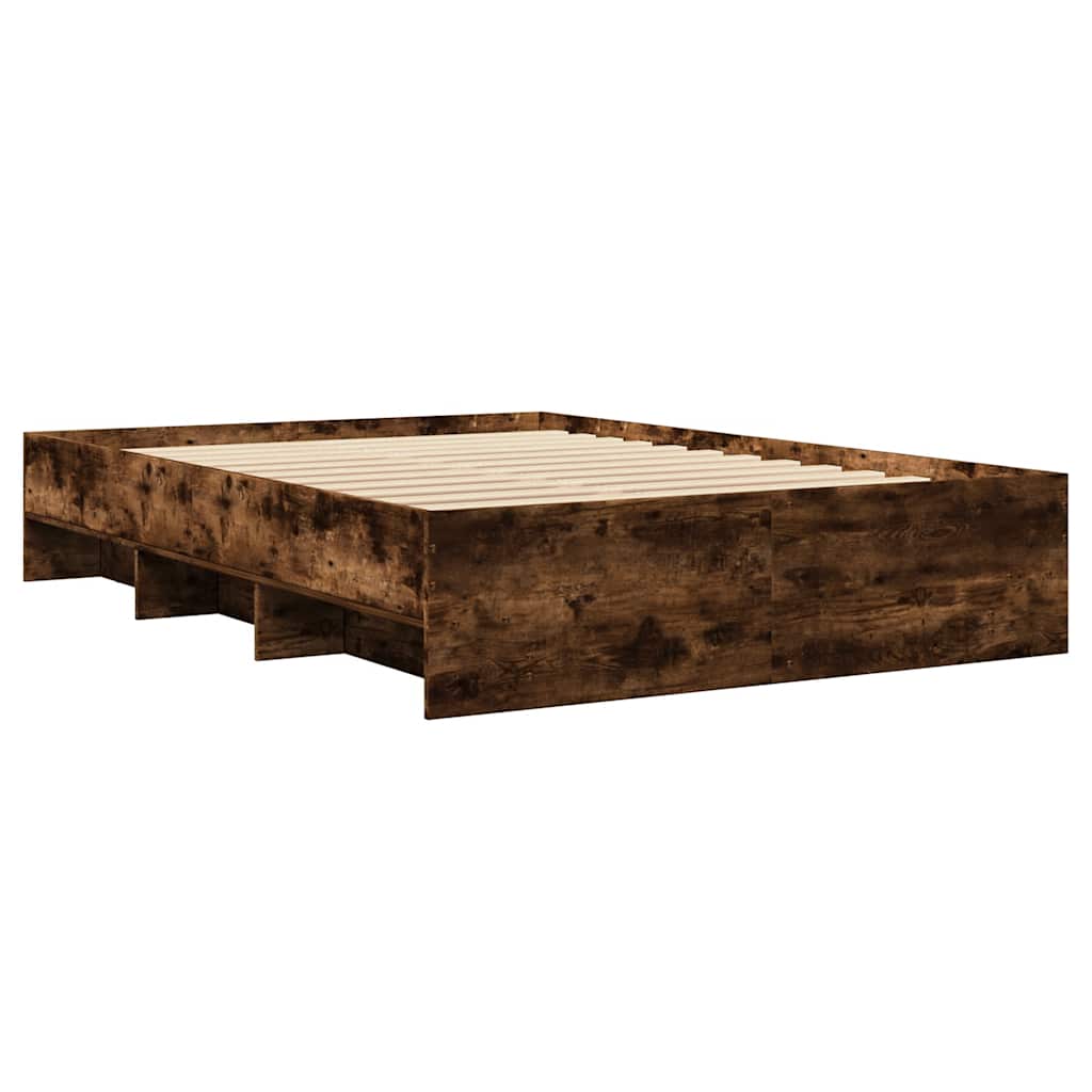 Bed Frame without Mattress Smoked Oak 135x190 cm Double Engineered Wood