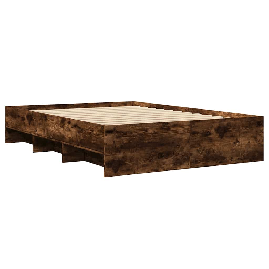 Bed Frame without Mattress Smoked Oak 135x190 cm Double Engineered Wood