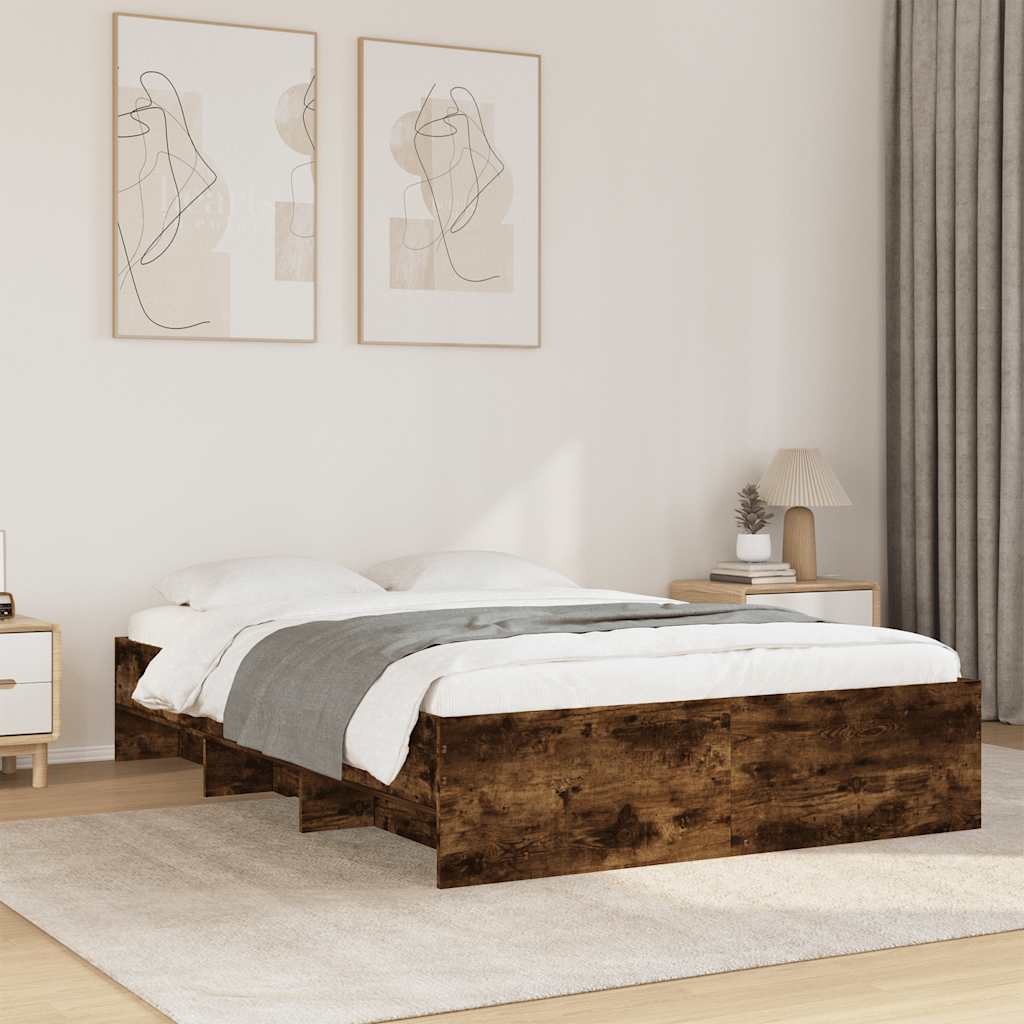 Bed Frame without Mattress Smoked Oak 135x190 cm Double Engineered Wood