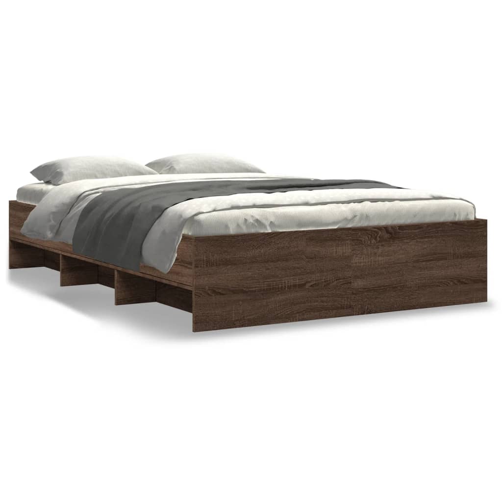 Bed Frame without Mattress Brown Oak 135x190 cm Double Engineered Wood