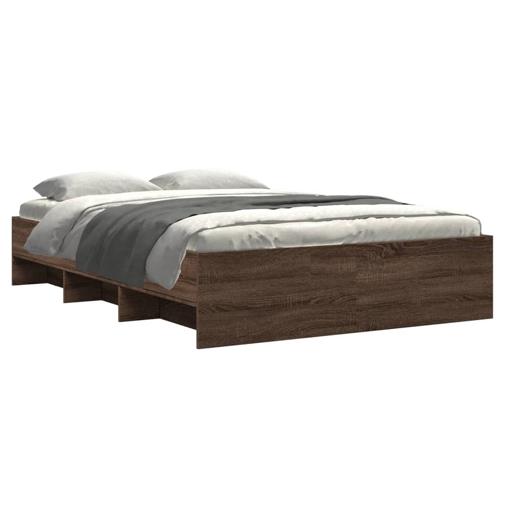 Bed Frame without Mattress Brown Oak 135x190 cm Double Engineered Wood