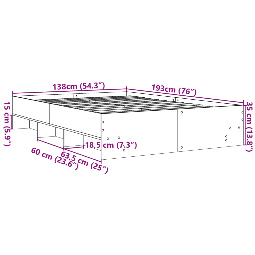 Bed Frame without Mattress Brown Oak 135x190 cm Double Engineered Wood