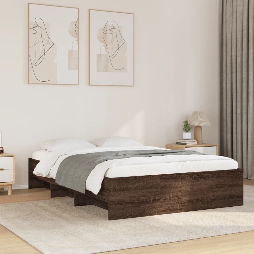 Bed Frame without Mattress Brown Oak 135x190 cm Double Engineered Wood