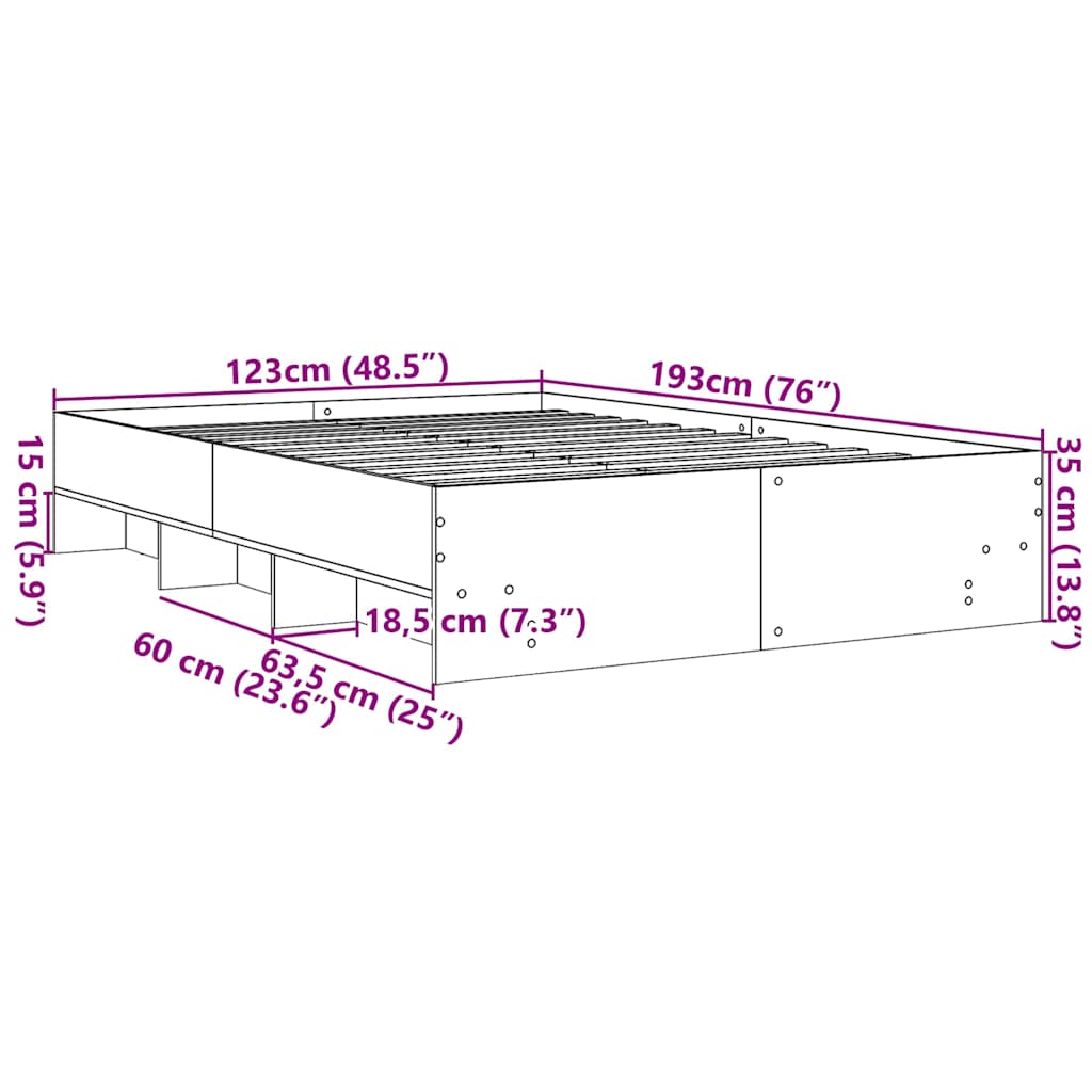 Bed Frame | Smoked Oak | Engineered Wood | Small Double | Storage