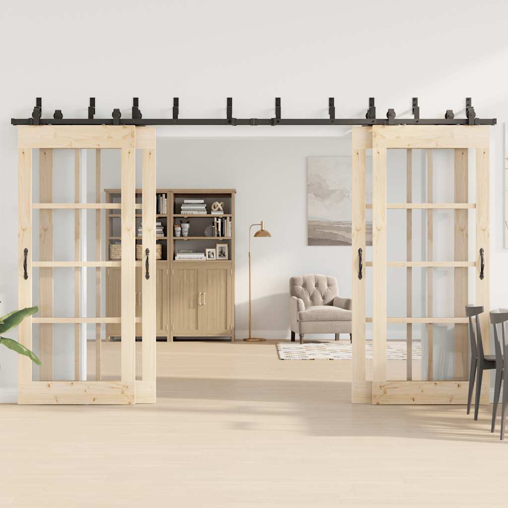 Sliding Door Hardware Kit 366 cm Steel Black