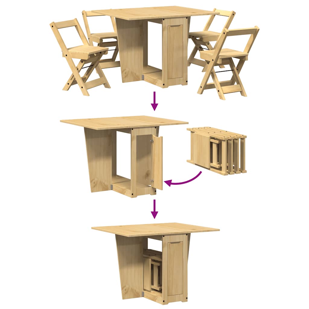 5 Piece Butterfly Dining Set "Corona" Foldable Wax Brown Pinewood