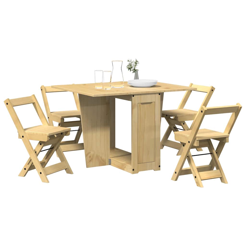 5 Piece Butterfly Dining Set "Corona" Foldable Wax Brown Pinewood