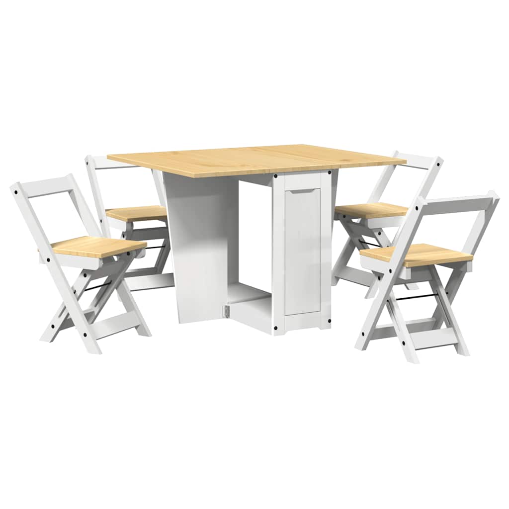 5 Piece Butterfly Dining Set "Corona" Foldable White Pinewood