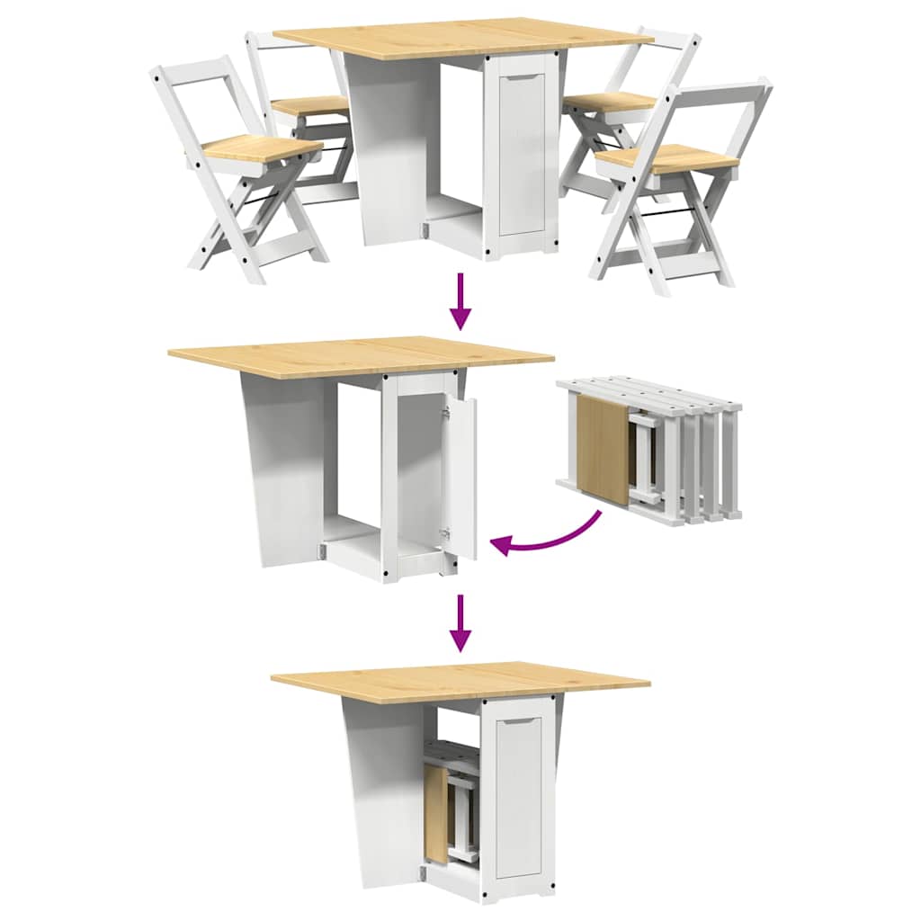 5 Piece Butterfly Dining Set "Corona" Foldable White Pinewood