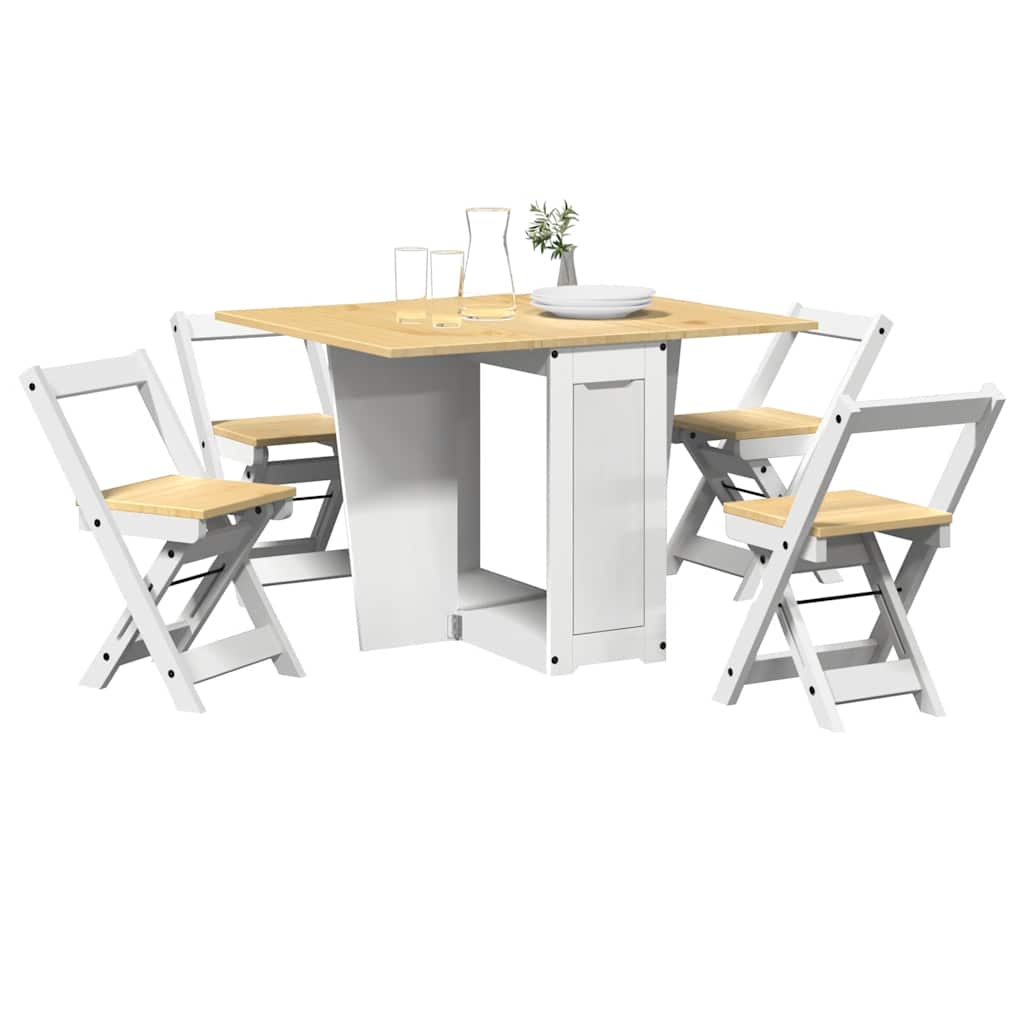 5 Piece Butterfly Dining Set "Corona" Foldable White Pinewood
