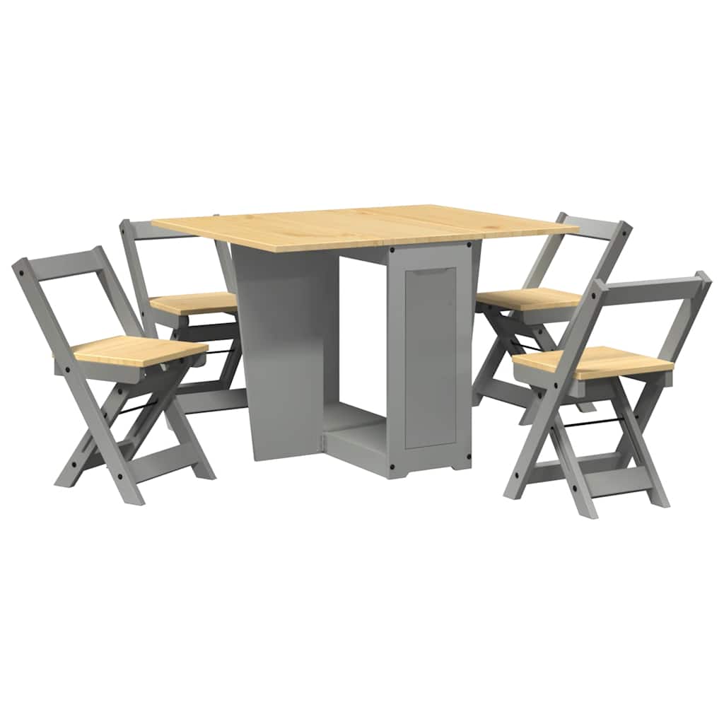 5 Piece Butterfly Dining Set "Corona" Foldable Grey Pinewood