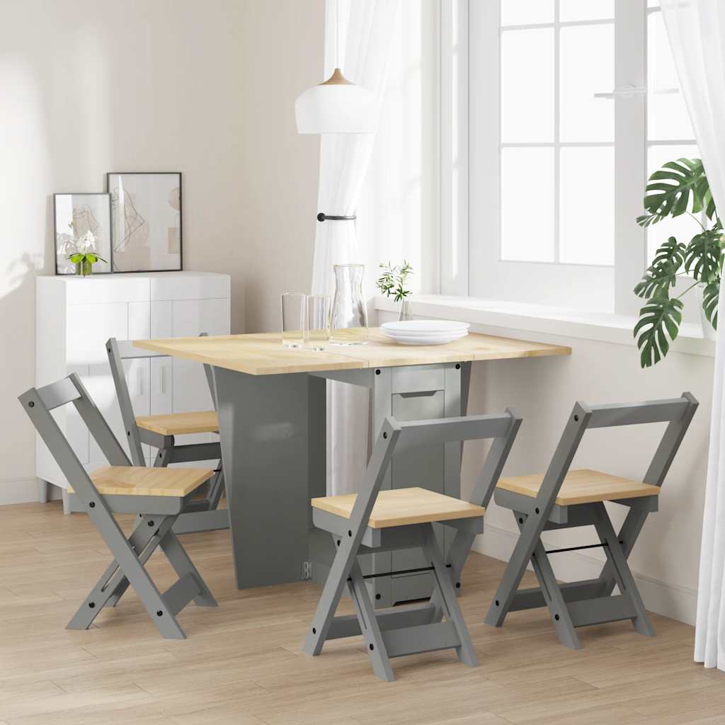 5 Piece Butterfly Dining Set "Corona" Foldable Grey Pinewood