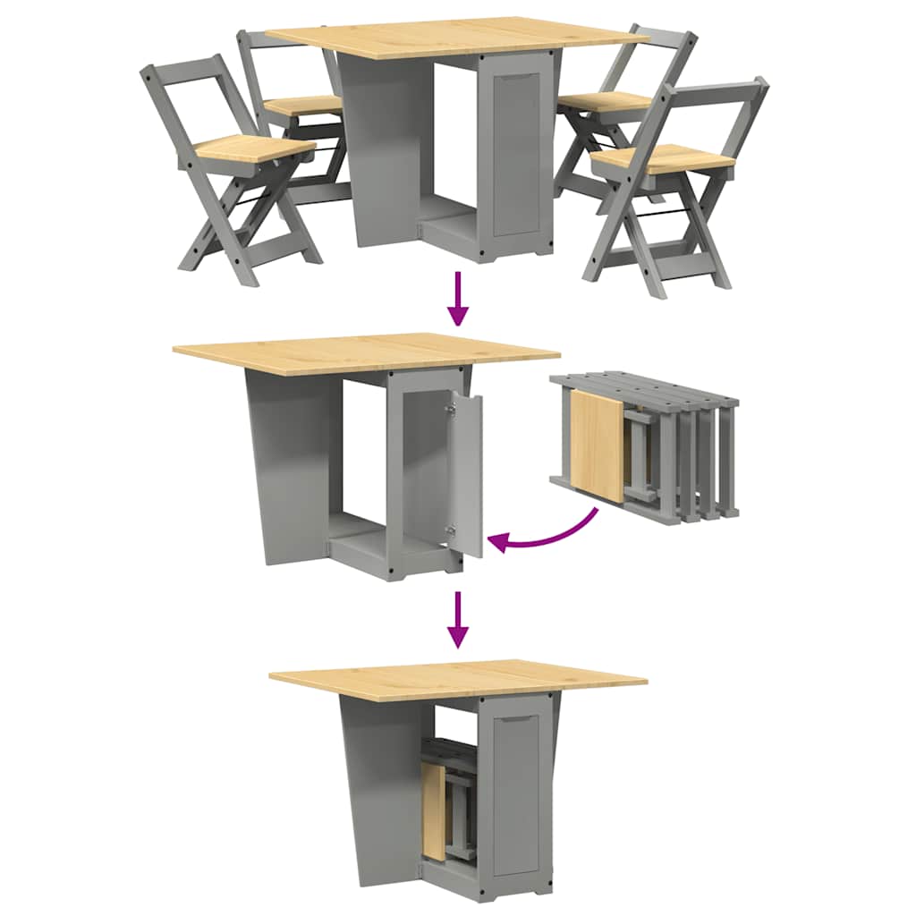 5 Piece Butterfly Dining Set "Corona" Foldable Grey Pinewood