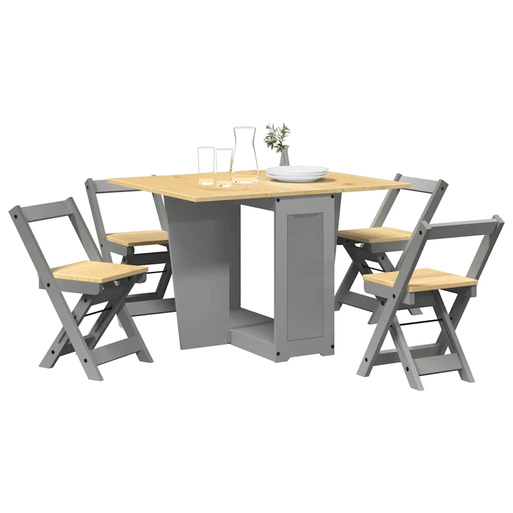 5 Piece Butterfly Dining Set "Corona" Foldable Grey Pinewood