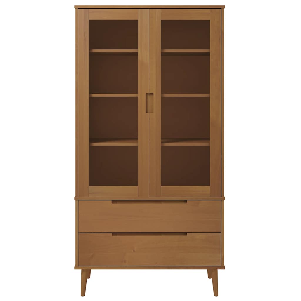 Vitrine Cabinet MOLDE Brown 90x35x175 cm Solid Wood Pine