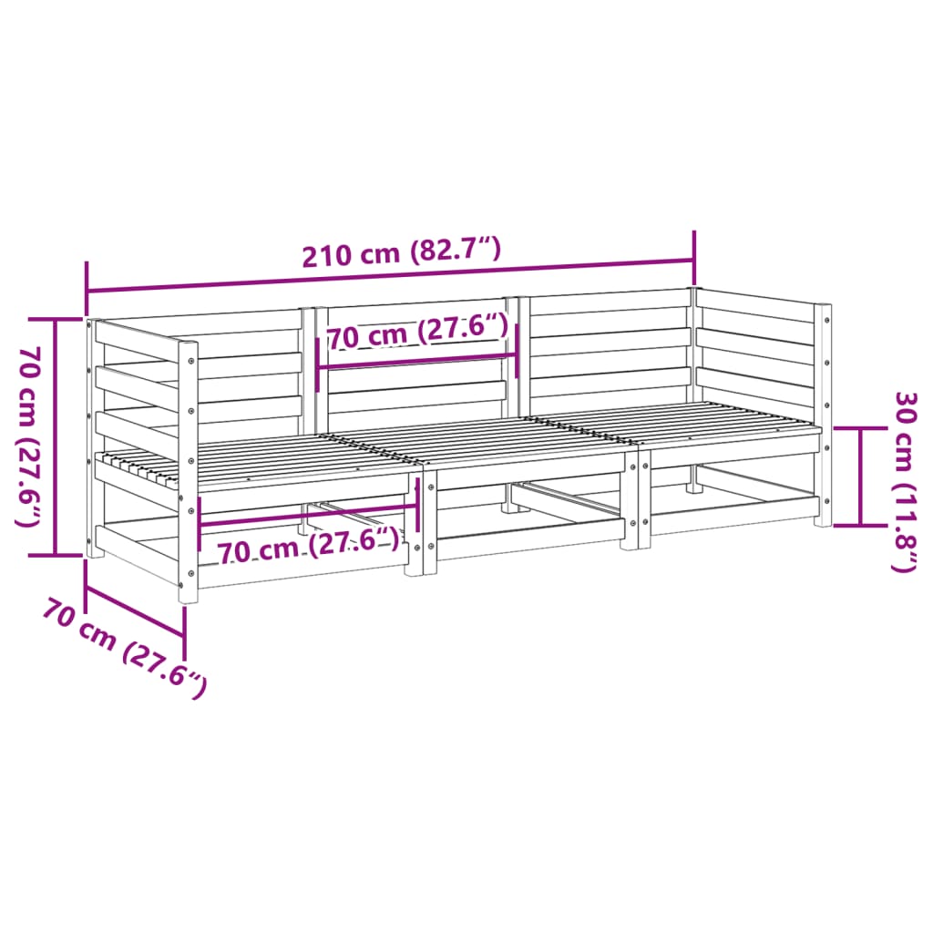 vidaXL 3 Piece Garden Sofa Set Solid Wood Pine