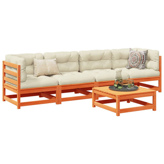 vidaXL 5 Piece Garden Sofa Set Wax Brown Solid Wood Pine