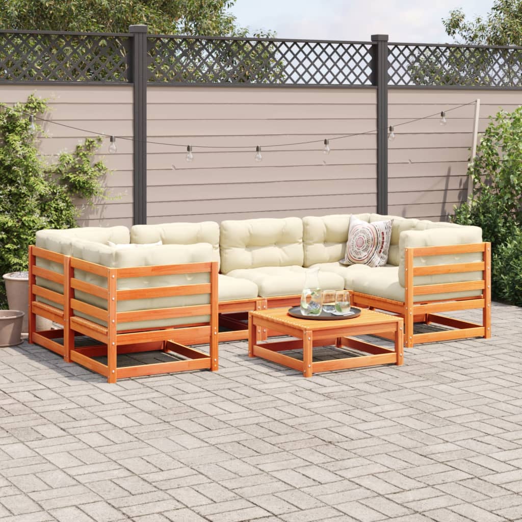 vidaXL 7 Piece Garden Sofa Set with Cushions Wax Brown Solid Wood Pine