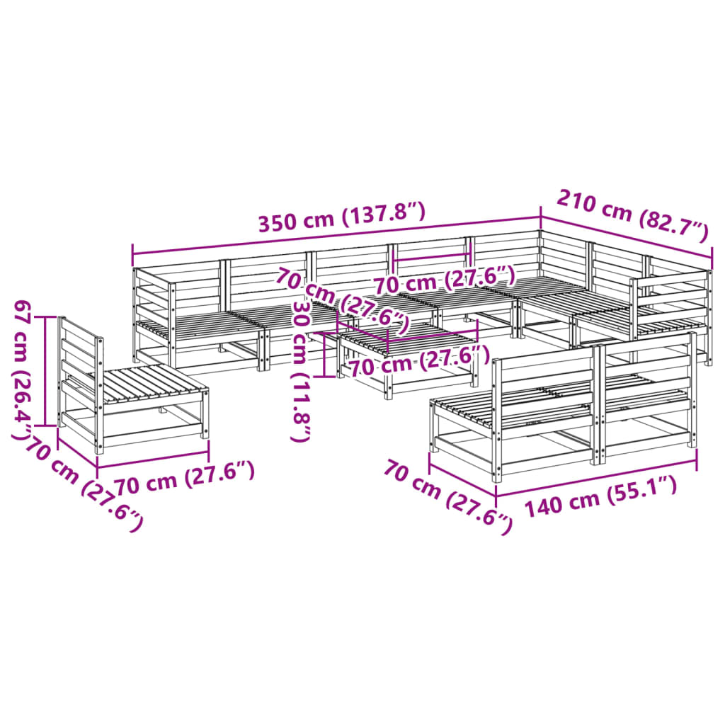 Garden Sofa Set | Wax Brown | Solid Pine Wood | Large | Breathable Design