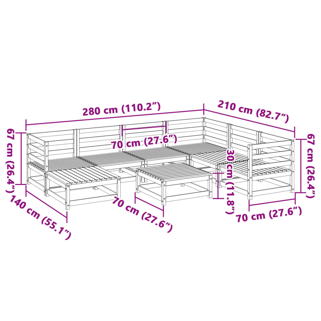 vidaXL 8 Piece Garden Sofa Set Solid Wood Pine