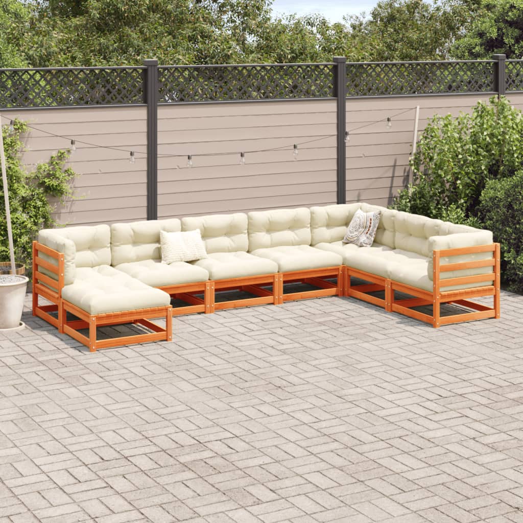 vidaXL 8 Piece Garden Sofa Set Wax Brown Solid Wood Pine