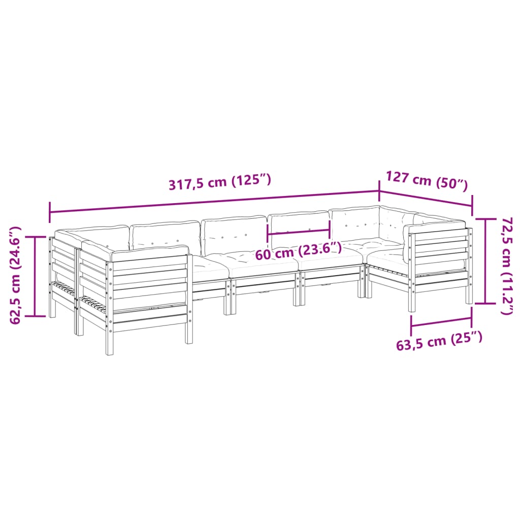 vidaXL 7 Piece Garden Sofa Set with Cushions Solid Wood Douglas Fir