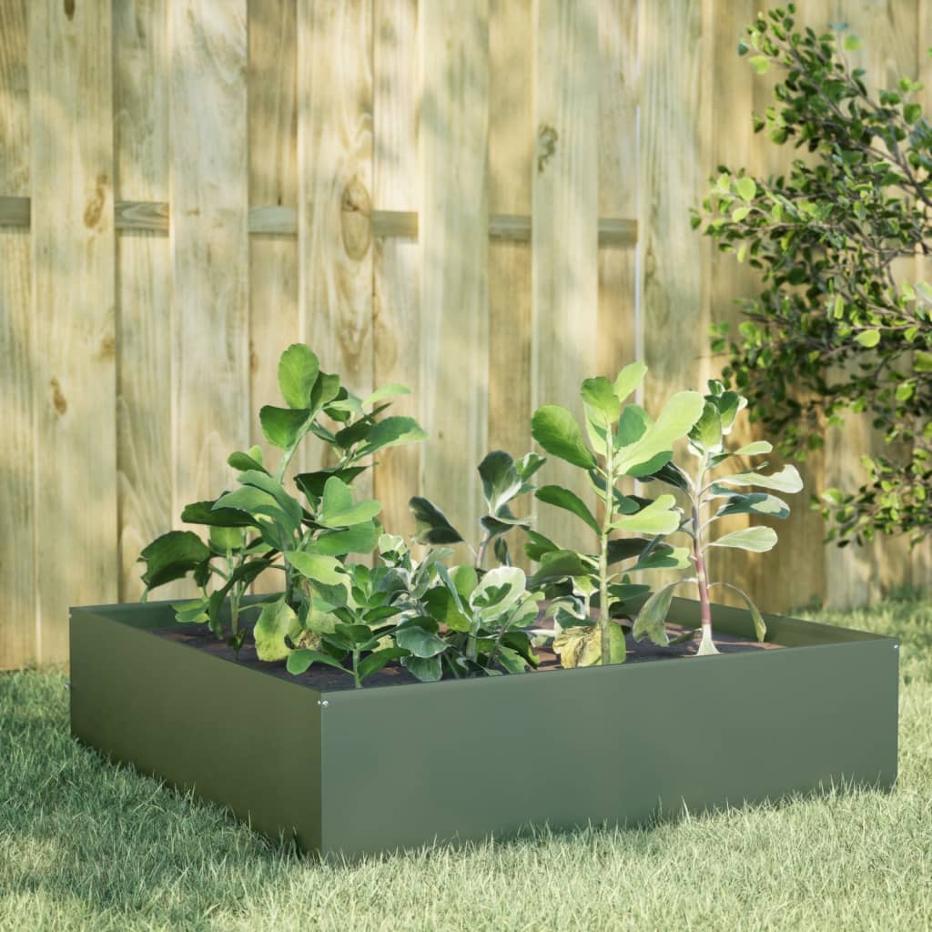 Garden Raised Bed Olive green 100x100x41 cm Steel