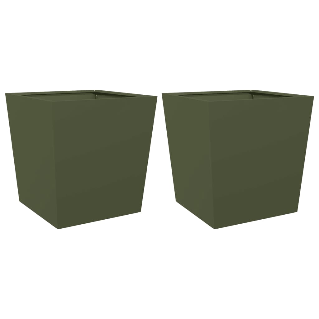 vidaXL Garden Planters Olive Green 2 pcs 50x50x50 cm Steel