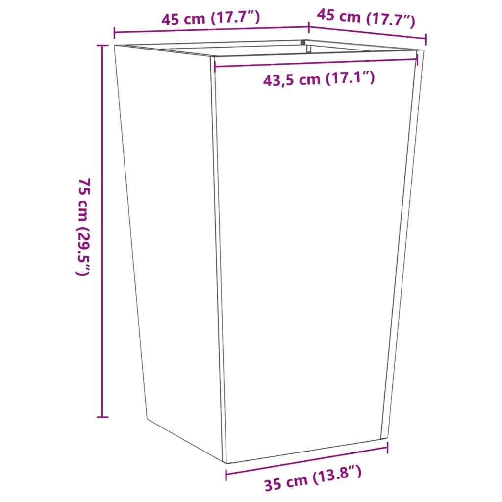 vidaXL Garden Planter 45x45x75 cm Galvanised Steel