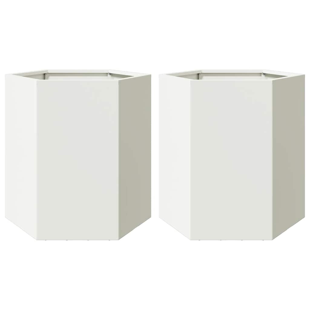 Garden Planter 2 pcs White Hexagon 46x40x45 cm Steel